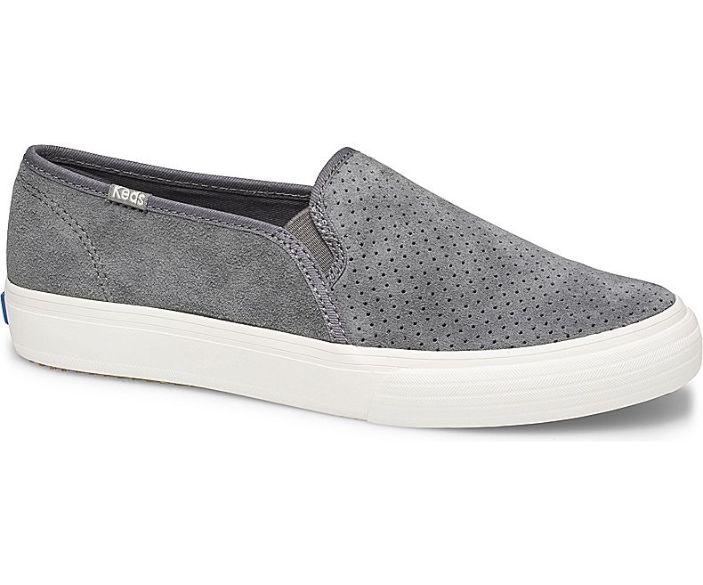 Keds Womens Grey Slip On Shoes - Keds Double Decker Perf Suede Fall 910PCYWTK